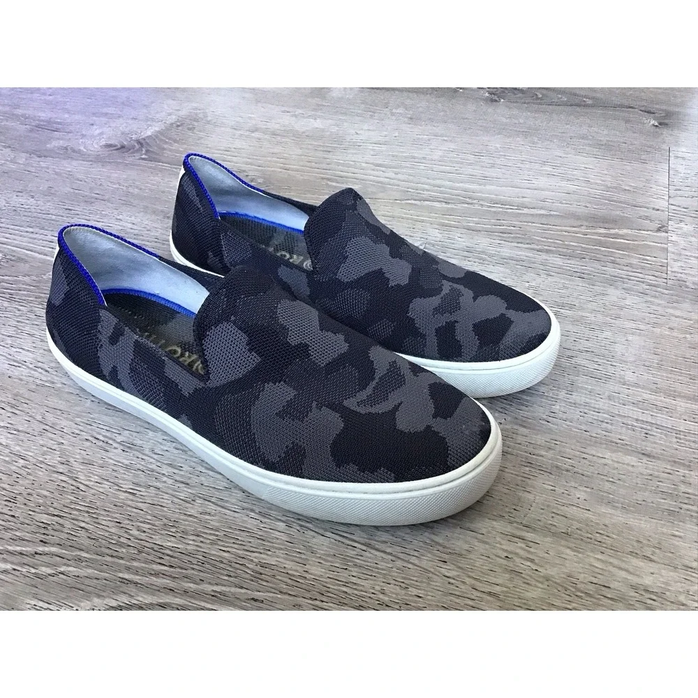 Rothys Shoes Womens Size 8.5 Camo Slip On Comfort Sneaker Black Gray Camouflage
